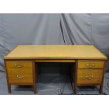 GOOD MID-CENTURY TEAK OFFICE DESK with inset writing surface, 77cms H, 183cms W, 88cms D