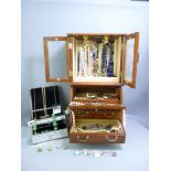 VINTAGE & OTHER COSTUME JEWELLERY in a bureau type jewellery box to include a set of nephrite jade