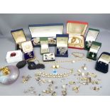 VINTAGE & OTHER JEWELLERY including a pair of diamond stud earrings and a modern iridescent glass