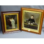 TWO VICTORIAN CRYSTOLEUMS of a young boy with riding crop, 27.5 x 24cms and a classical courting