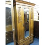 SATINWOOD SINGLE MIRROR DOOR WARDROBE and similar bedside cupboard, 198cms H, 104cms W, 40cms D, and