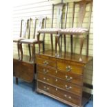MAHOGANY CHEST, gate-leg dining table and four splatback chairs with Regency stripe upholstered