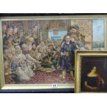 UNUSUAL & INTERESTING TAPESTRY DIORAMA interior scene with 16 figures, 40 x 66cms and possibly