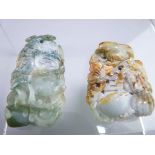 CARVED JADE PENDANTS x 2, one depicting a rabbit amongst vegetables, 5cms and one depicting a