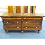 VICTORIAN & MAHOGANY SIX DRAWER SIDEBOARD having glass knobs on turned bun feet, 93.5cms H, 188cms