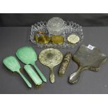 SILVER & OTHER DRESSING TABLEWARE including a Chester hallmarked hand mirror, vintage base metal