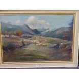 ITALIAN MARIANI SCHOOL large oil on canvas - shepherdess with flock of sheep, 60 x 90cms