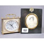 PORTRAIT MINIATURE - a label verso 'Mary Paige 1820' and a reproduction carriage clock