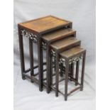QUARTETTO OF CARVED CHINESE HARDWOOD SIDE TABLES, 66cms H, 44.5cms W, 33.5cms D