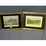 TWO HUNTING PRINTS - after ARTHUR POLLARD - entitled 'Epsom Preparing to Start', 23 x 36cms and