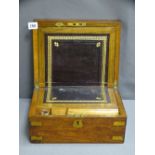 VICTORIAN MAHOGANY BRASS MOUNTED WRITING SLOPE with tooled leather interior surface, 14.5cms H,