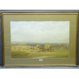 JAMES WHITE watercolour - harvesting scene, signed and dated 1869 (foxing), 40 x 60cms