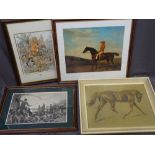 COLOURED HUNTING PRINT after J A Stewart, 41 x 32cms, a print of horse and rider entitled '