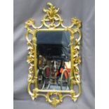 REPRODUCTION GILT WOOD EFFECT CHIPPENDALE STYLE MIRROR, 105cms H, 58cms W