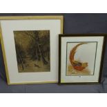 MODERN FRAMED & MOUNTED PRINT after H M Page - wooded scene with fox chasing a pheasant, 44 x