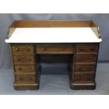VICTORIAN MAHOGANY MARBLE TOP TWIN PEDESTAL WASH-STAND with three sided railback and rounded
