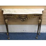 REPRODUCTION GILT WOOD & MARBLE TOP HALL TABLE, 88cms H, 118cms W, 35cms D