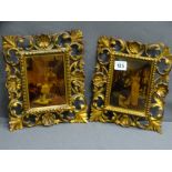 PAIR OF GILT FRAMED VICTORIAN CRYSTOLEUMS depicting a courting couple and a young mother with her