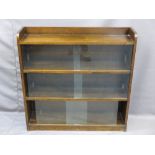 VINTAGE OAK BOOKCASE with sliding glass front doors, 92cms H, 91cms W, 23cms D