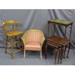 LLOYD LOOM LUSTY ARMCHAIR, a modern bar stool, three reproduction mahogany occasional tables and one