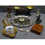 BAROMETERS, metal Olympian ornament figure, vintage scales, ETC (a parcel)
