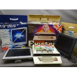 TATUNG EINSTEIN MICRO COMPUTER, boxed, and two flat screen monitors