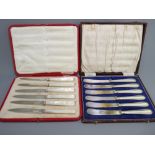 TWO CASED SETS OF FRUIT & BUTTER KNIVES, Sheffield 1928 blades with mother of pearl handles, maker