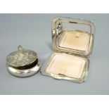 ART DECO SILVER & GUILLOCHE ENAMEL COMPACT and circular continental silver lidded trinket box,