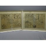 JOHN SPEEDE - FRAMED UNCOLOURED MAPS OF DENBIGHSHIRE & FLINTSHIRE, dated 1610, 38.5 x 51.5cms