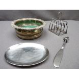 SILVER TOAST RACK, EPNS items including wine coaster ETC