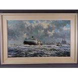 R STEVENS oil on board - depicting the Royal Daffodil Ferry crossing the River Mersey, signed