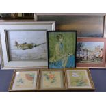 MIXED PAINTINGS & PRINTS, a quantity and a folding triple dressing table mirror, various