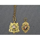 TWO 9CT GOLD & ENAMEL FOOTBALL ASSOCIATION PENDANT FOBS, one marked Birmingham district and Counties