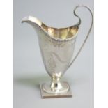 SILVER CREAM JUG, helmet shape square based with scrolled handle and fine decoration, 4ozs, London