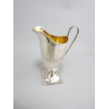 SILVER CREAM JUG, square base with half plain and half fluted body, 3.6ozs, London 1883