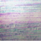 JULIA BROOKER acrylic on aluminium - abstract green and purple rows, entitled 'Downtown II', dated