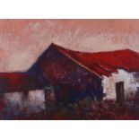 ANEURIN JONES print - red roofed house, entitled 'To Coch', signed, 30 x 40cms