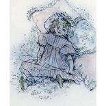 SUSAN SANDS limited edition (25/75) print - seated doll leaning against cushion, signed and dated