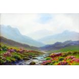 R J LUGG - Snowdon with river in foreground, entitled 'View of Snowdon', signed, 13 x 20cms