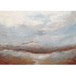 ESTHER ECKLEY oil on board - expansive skyline with hill and valley below, entitled 'Bryniau ac