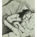 ROBERT HUNTER (1920-1996) ink and wash - mother and child in bed, signed, 20 x 18cms