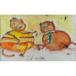 UNKNOWN two caricature cats, entitled 'Fat Cats', 30 x 48cms