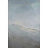 JOHN WRIGHT (1931-2013) chalk drawing - tiny figure in landscape, signed, 76 x 50cms