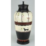 RAYMOND CHURCH earthenware pot with lid - entitled 'Dance of the Muses', signed, 60cms high