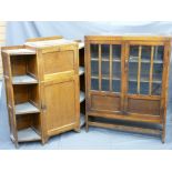 POLISHED BOOKCASE CUPBOARD with twin-glazed doors and a polished similar era bureau with side by