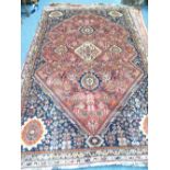 IRAN KASHGAI TRIBAL RUG - 100% wool pile, traditional all over pattern on a red and blue ground with