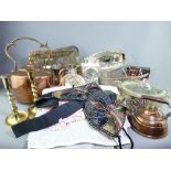 COPPER KETTLE, twist brass candlesticks, mantel clock, electroplate and similar items including