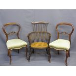 WINDSOR TYPE ELBOW CHAIR with cane seat and a pair of balloon back salon chairs