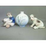 COPENHAGEN PORCELAIN, three items including an Edelweiss decorated bulbus vase (57/430), a young boy