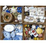 COPELAND SPODE & WILLOW blue and white, Toby jugs, Poole vase, commemorative ware ETC (4 boxes)